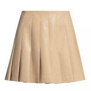 Alice + Olivia Almond Tan Color Carter Vegan Leather Pleated Skirt Size 2